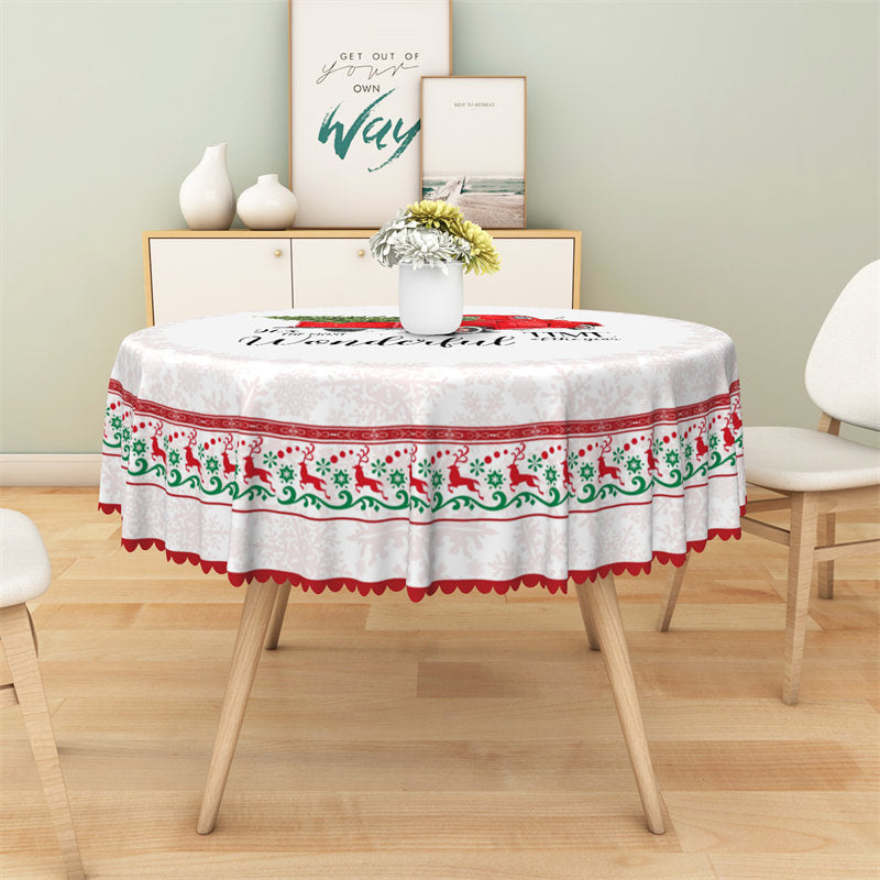 Aperturee - Red Truck Wonderful Time Christmas Tree Tablecloth