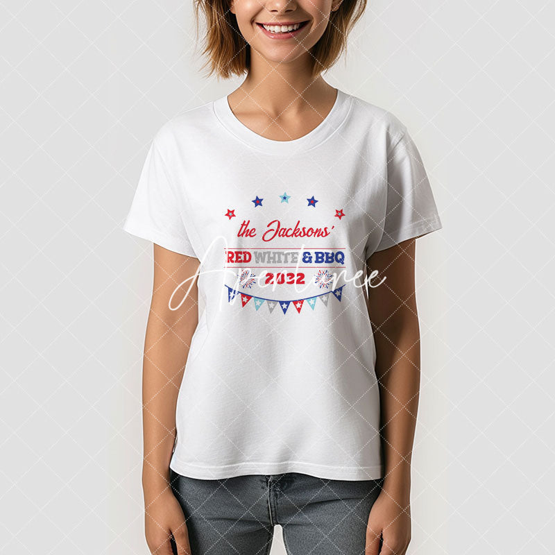 Aperturee - Red White BBQ 4th July Fireworks Family T-Shirt