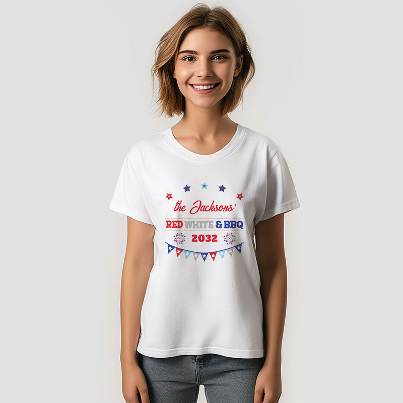 Aperturee - Red White BBQ 4th July Fireworks Family T-Shirt