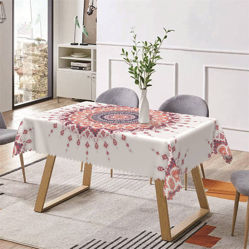 Aperturee - Red White Blue Mandala Patterns Rectangle Tablecloth