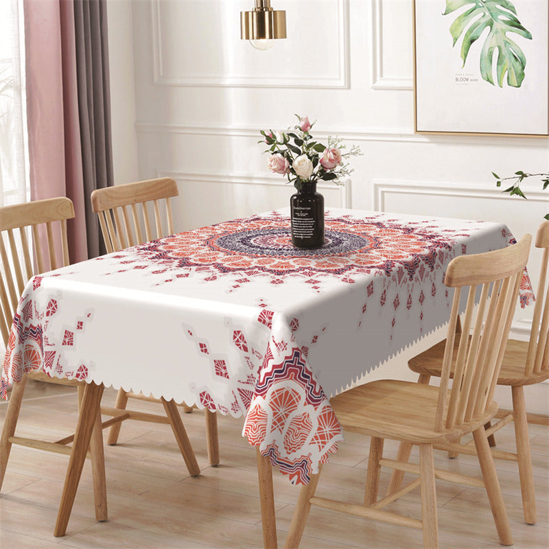 Aperturee - Red White Blue Mandala Patterns Rectangle Tablecloth