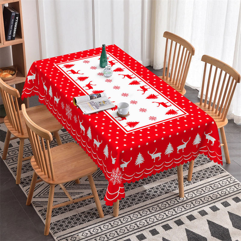 Aperturee - Red White Christmas Tree Reindeer Party Tablecloth