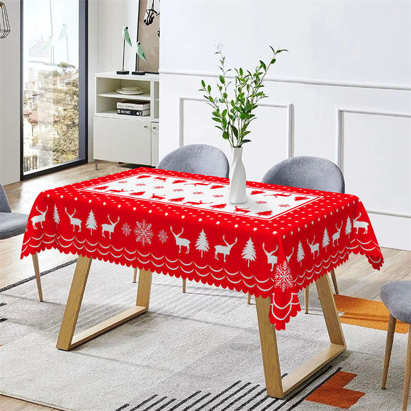 Aperturee - Red White Christmas Tree Reindeer Party Tablecloth