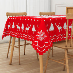 Aperturee - Red White Christmas Tree Reindeer Party Tablecloth