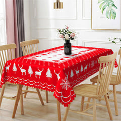 Aperturee - Red White Christmas Tree Reindeer Party Tablecloth