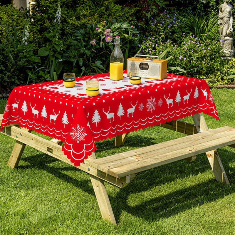 Aperturee - Red White Christmas Tree Reindeer Party Tablecloth