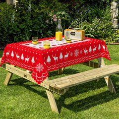 Aperturee - Red White Christmas Tree Reindeer Party Tablecloth