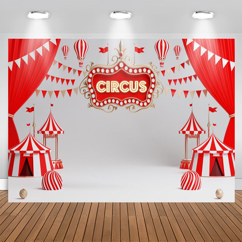 Aperturee - Red White Circus Curtain Flag Birthday Backdrop