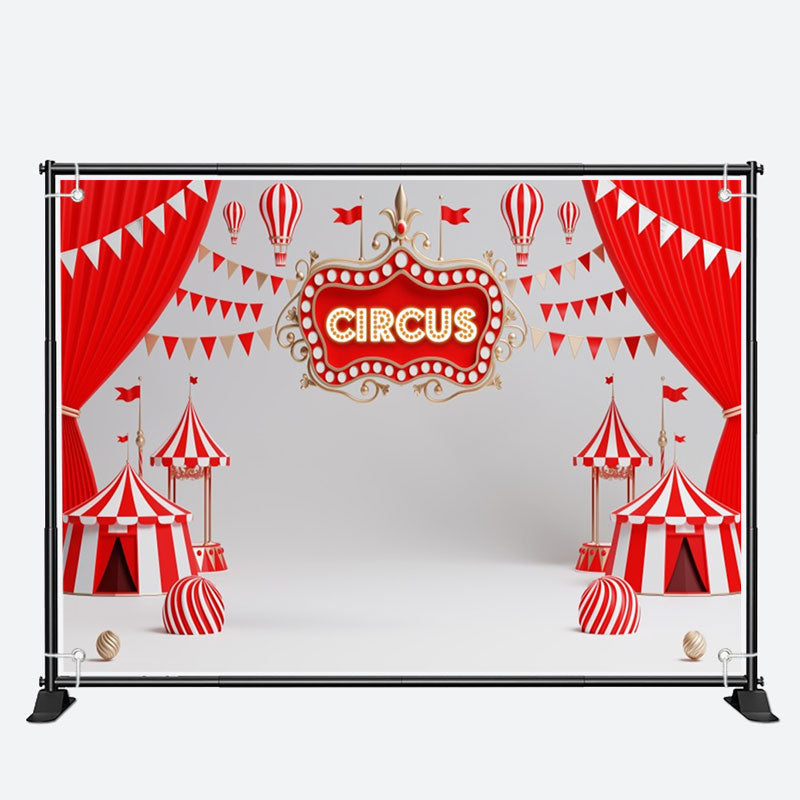 Aperturee - Red White Circus Curtain Flag Birthday Backdrop