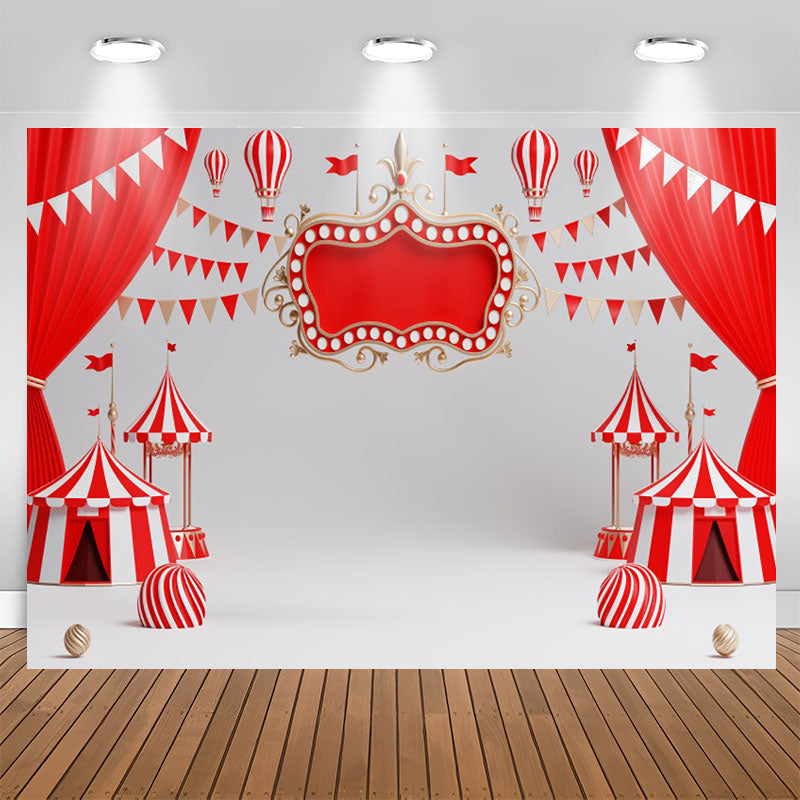 Aperturee - Red White Circus Tent Flag Happy Birthday Backdrop