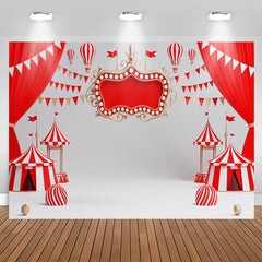 Aperturee - Red White Circus Tent Flag Happy Birthday Backdrop