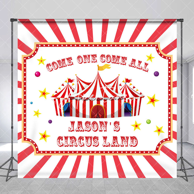 Aperturee - Red White Circusland Custom Birthday Party Backdrop