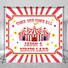 Aperturee - Red White Circusland Custom Birthday Party Backdrop