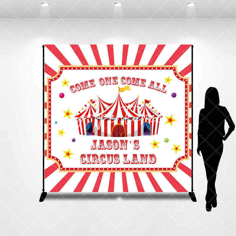 Aperturee - Red White Circusland Custom Birthday Party Backdrop