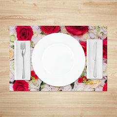 Aperturee - Red White Floral Romantic Dining Set Of 4 Placemats