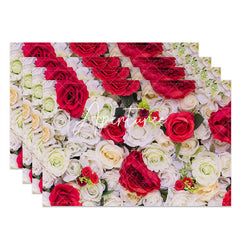 Aperturee - Red White Floral Romantic Dining Set Of 4 Placemats