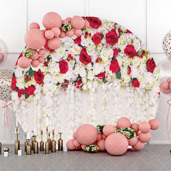 Aperturee - Red White Floral Tassel Leaf Round Wedding Backdrop