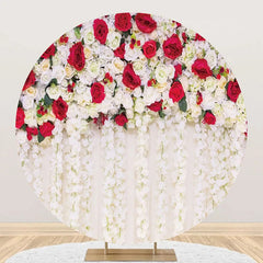 Aperturee - Red White Floral Tassel Leaf Round Wedding Backdrop