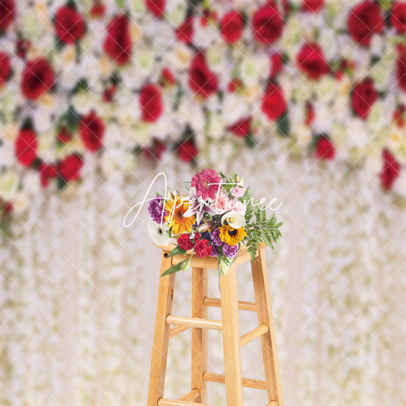 Aperturee - Red White Floral Valentines Day Backdrop For Photo