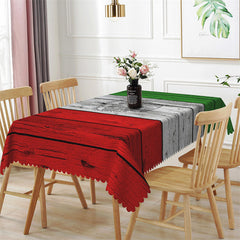 Aperturee - Red White Green Crown Pattern Wooden Tablecloth