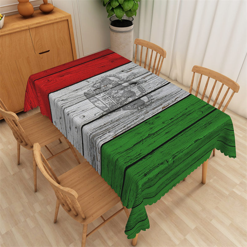 Aperturee - Red White Green Crown Pattern Wooden Tablecloth