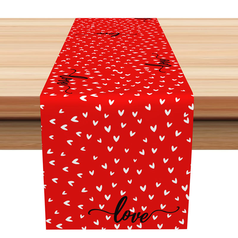 Aperturee - Red White Heart Patterns Valentines Day Table Runner