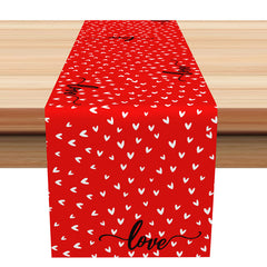 Aperturee - Red White Heart Patterns Valentines Day Table Runner