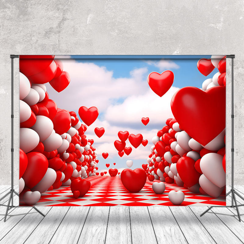 Aperturee - Red White Heart Rhombic Road Valentines Day Backdrop