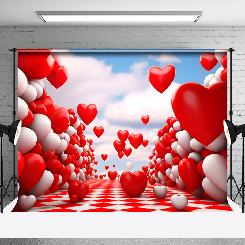 Aperturee - Red White Heart Rhombic Road Valentines Day Backdrop