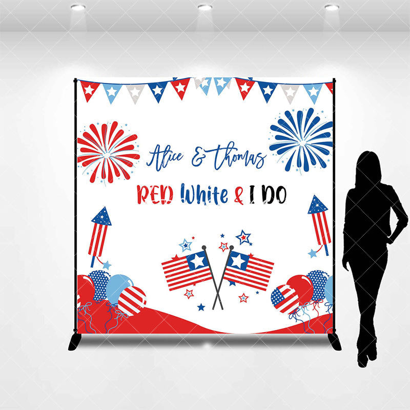 Aperturee - Red White I Do USA Flags Custom Wedding Backdrop