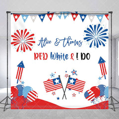 Aperturee - Red White I Do USA Flags Custom Wedding Backdrop