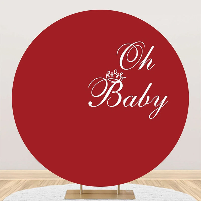 Aperturee - Red White Oh Baby Round Girl Gender Reveal Backdrop