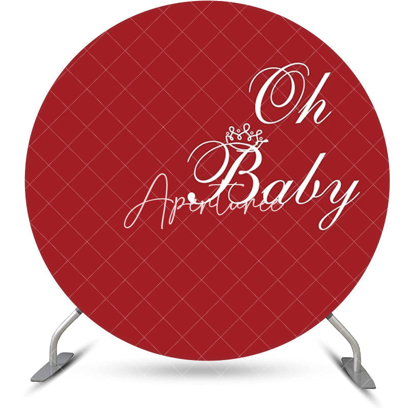 Aperturee - Red White Oh Baby Round Girl Gender Reveal Backdrop