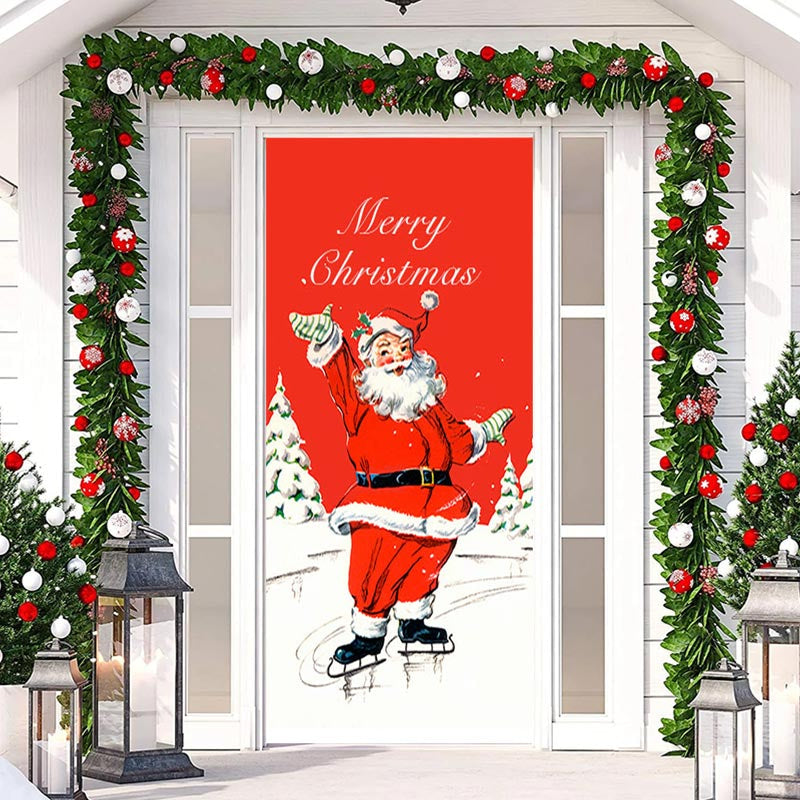 Aperturee - Red White Santa Claus Merry Christmas Door Cover