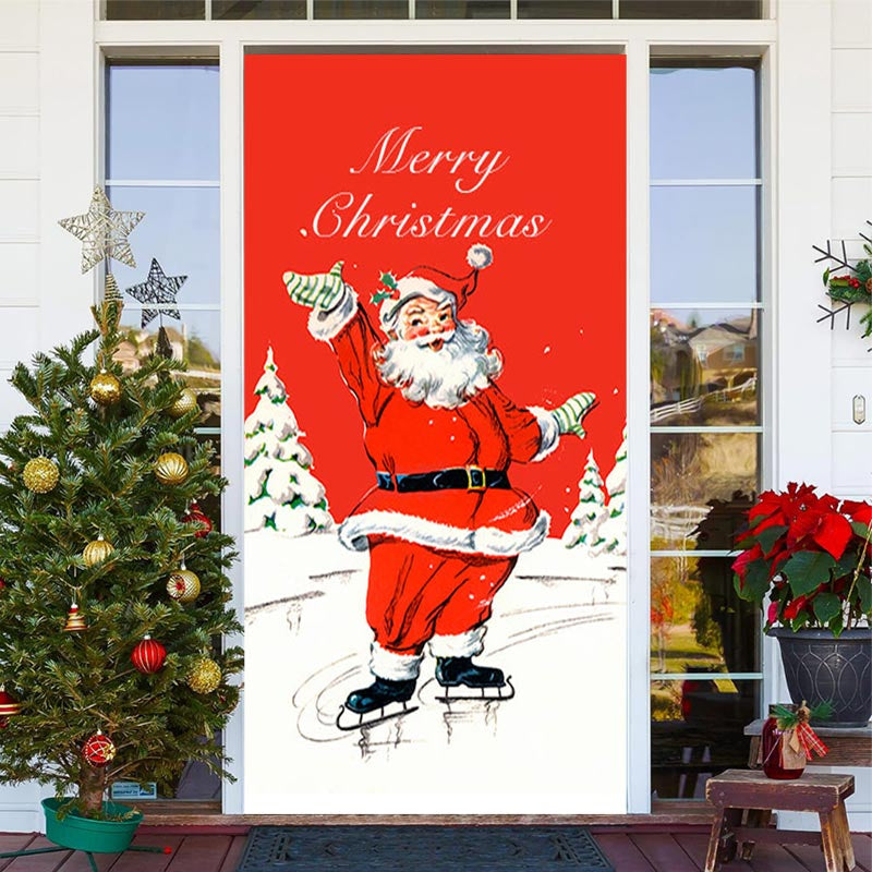 Aperturee - Red White Santa Claus Merry Christmas Door Cover