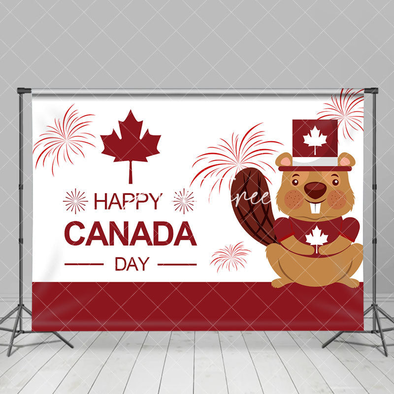 Aperturee - Red White Sparkle Squirrel Happy Canada Day Backdrop