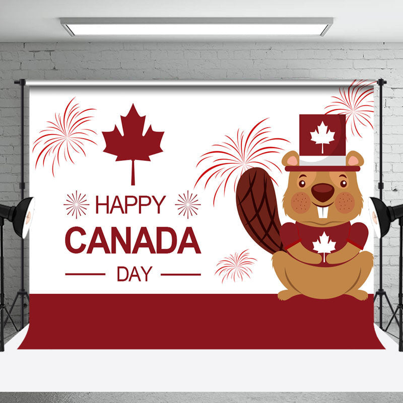 Aperturee - Red White Sparkle Squirrel Happy Canada Day Backdrop