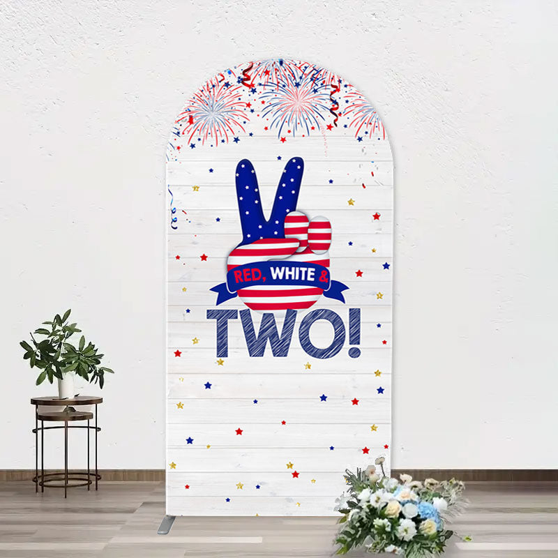 Aperturee - Red White Sparks White Wood Arch 2nd Birthday Backdrop