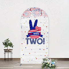 Aperturee - Red White Sparks White Wood Arch 2nd Birthday Backdrop