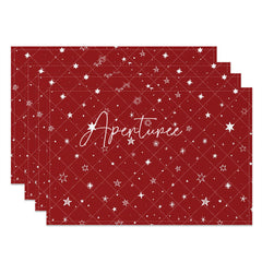 Aperturee - Red White Stars Seamless Fabric Set Of 4 Placemats