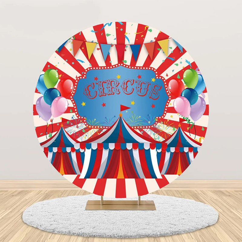 Aperturee - Red White Stripe Balloons Tent Round Circus Backdrop