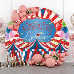 Aperturee - Red White Stripe Balloons Tent Round Circus Backdrop