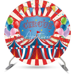 Aperturee - Red White Stripe Balloons Tent Round Circus Backdrop