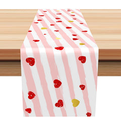 Aperturee - Red White Stripe Gold Heart Decoration Table Runner