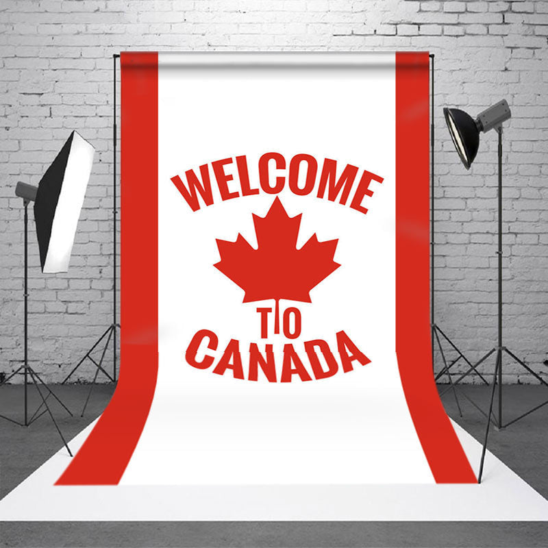 Aperturee - Red White Stripe Maple Welcome To Canada Backdrop