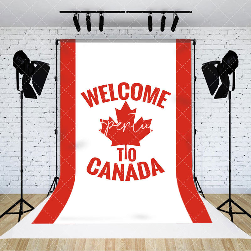 Aperturee - Red White Stripe Maple Welcome To Canada Backdrop