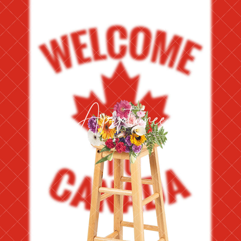 Aperturee - Red White Stripe Maple Welcome To Canada Backdrop