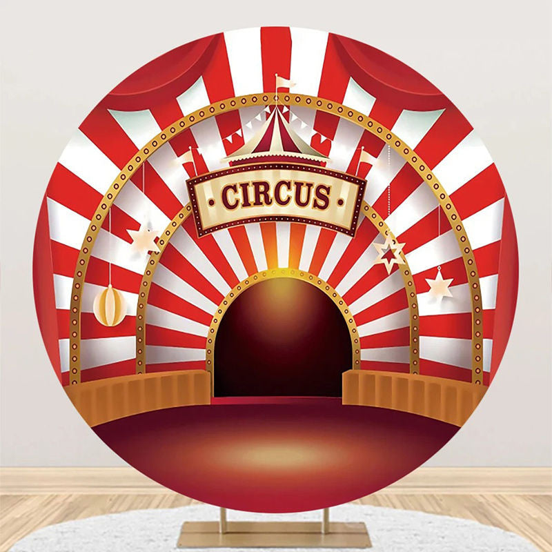 Aperturee - Red White Striped Circus Tent Round Party Backdrop