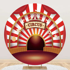 Aperturee - Red White Striped Circus Tent Round Party Backdrop