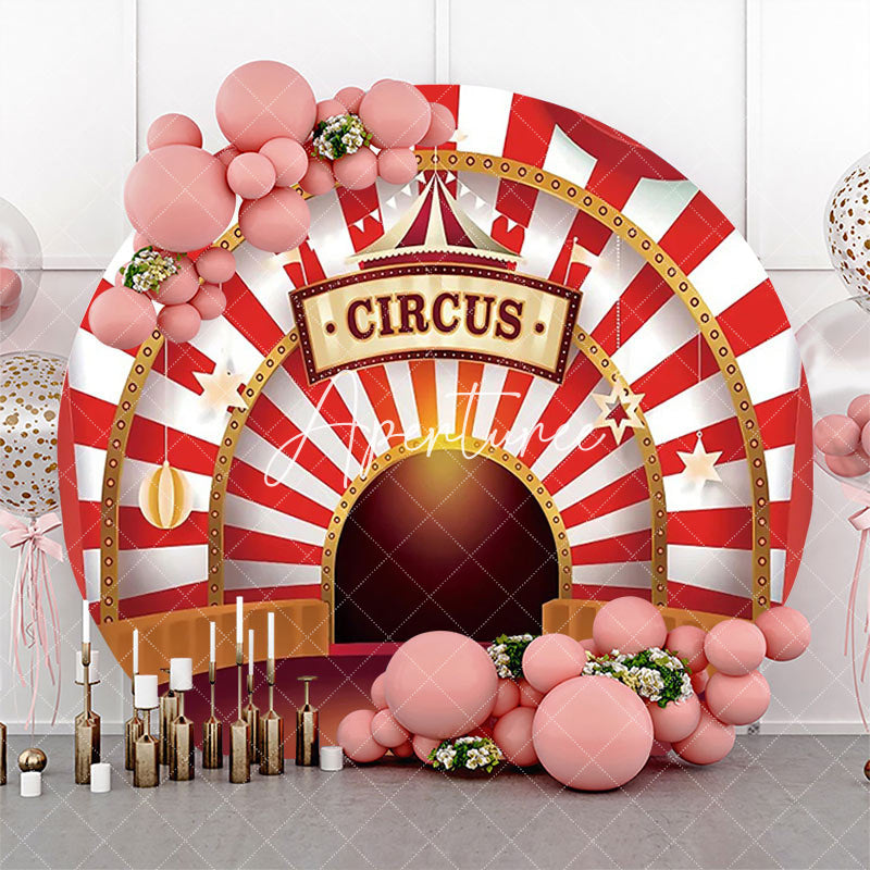 Aperturee - Red White Striped Circus Tent Round Party Backdrop